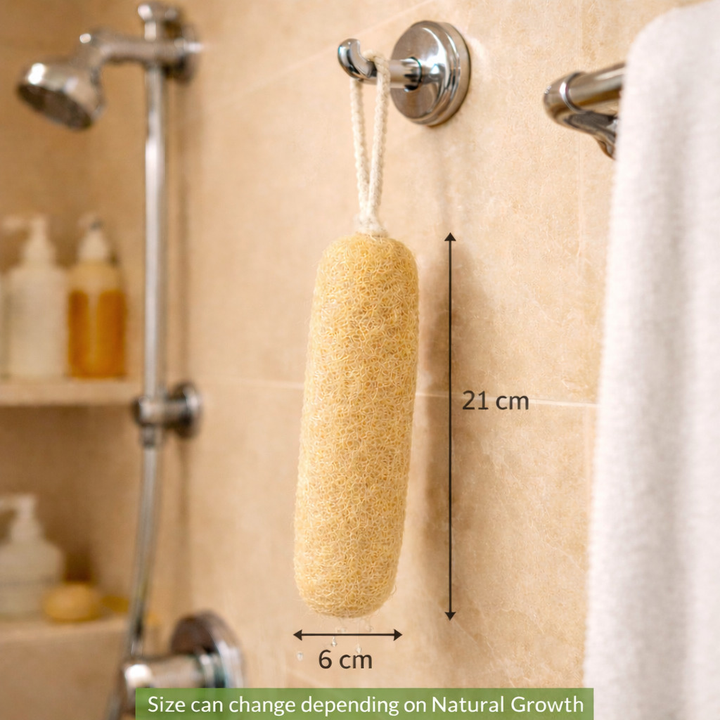 Natural Loofah Hanging in bathroom