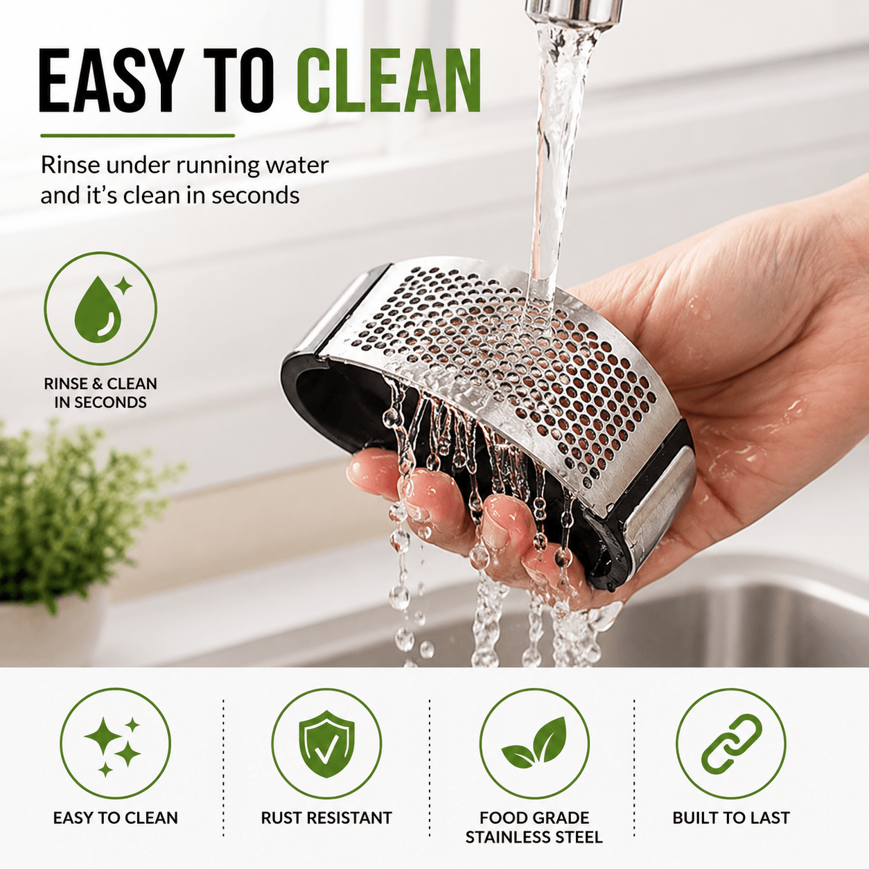 Kitchen Stainless Steel Garlic Press with Ergonomic Handle,Garlic Crusher, Handy Garlic Crusher, Kitchen Garlic Crushing Tool Stainless Steel (Black)