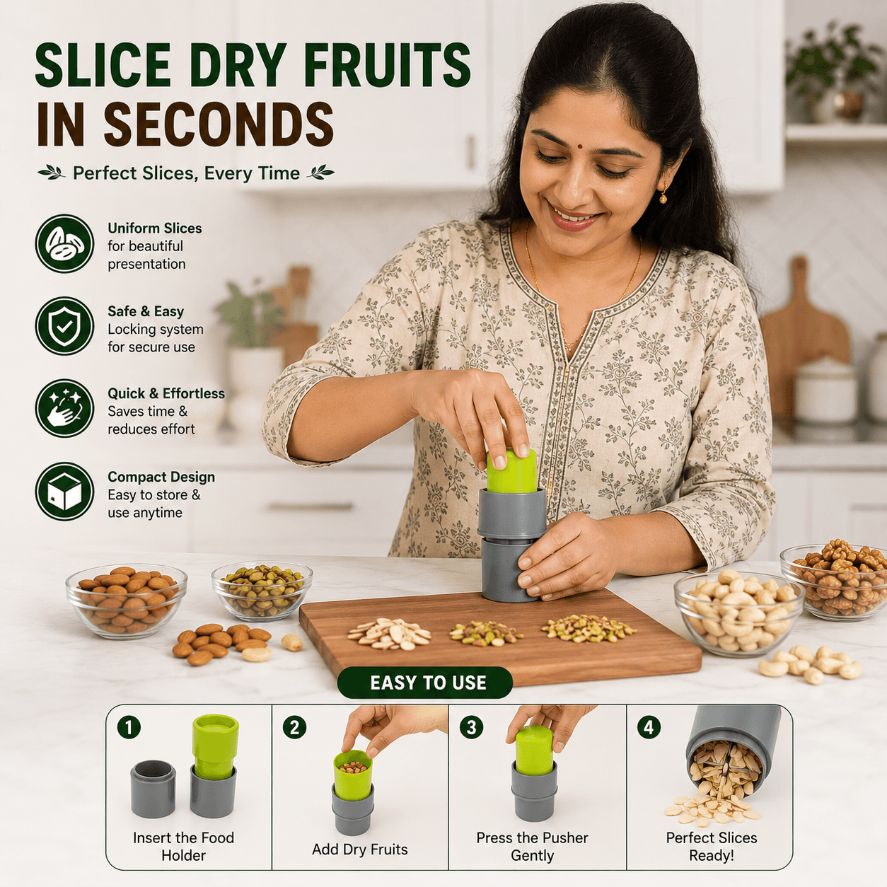 Dry Fruit Cutter, Slicer, Grinder, Chocolate Cutter and Butter Slicer with 3 in 1 Blade Almonds, Cashews- Color May Vary (Pack of 1, Abs/Unbreakable)