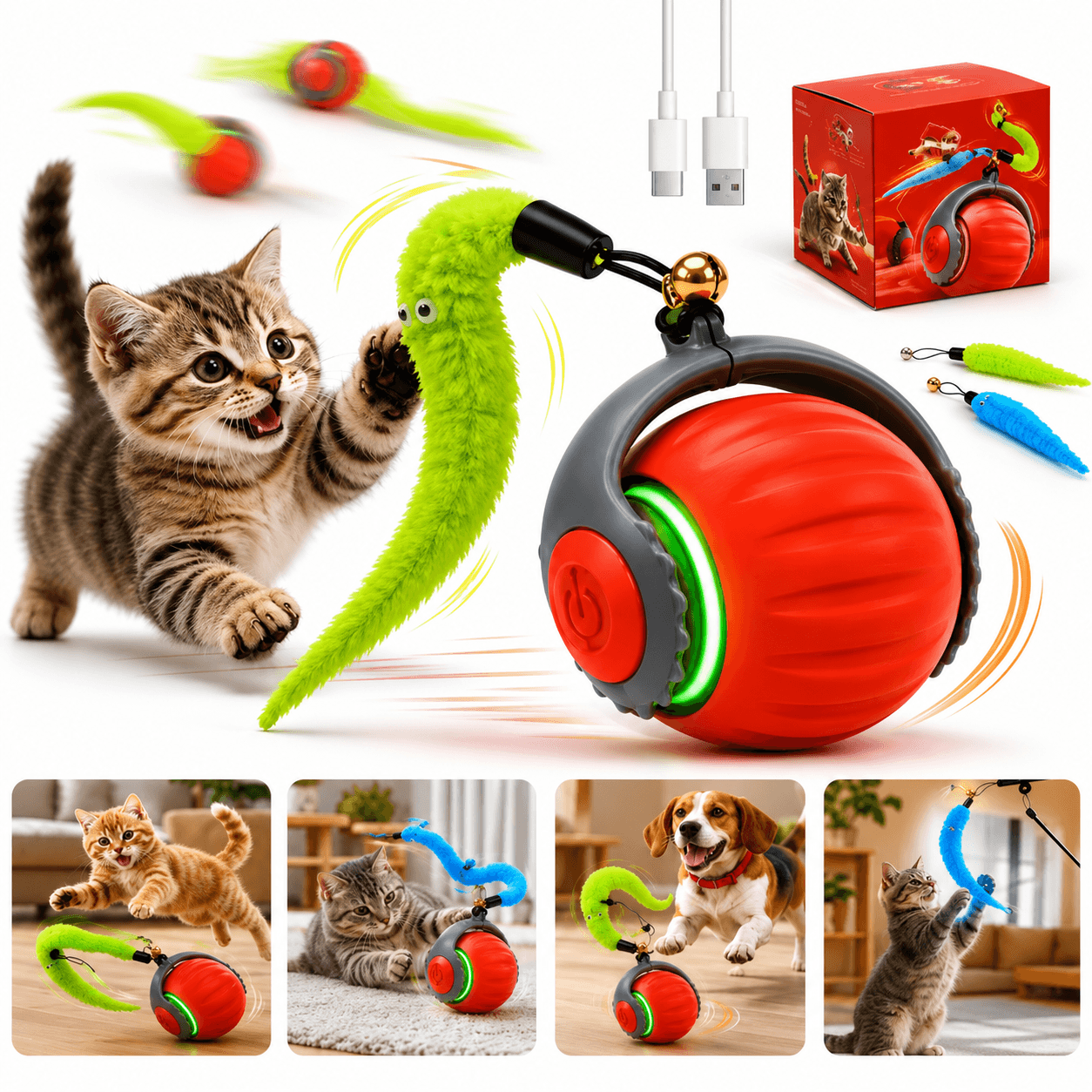 Rolling Cat Toy with Moving Tail